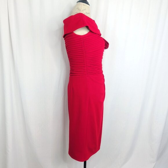 Tadashi Shoji Dress XS X Small Red Draped Bow Midi - Picture 7 of 10